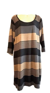 Derek Heart Plus Shift Dress Womens 1X Gray Striped Soft Knit 3/4 Sleeves NEW - Picture 1 of 8