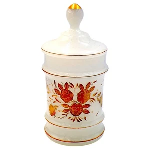 Vintage Apothekerkanister aus weißem Glas mit Deckel Gold Blumenrand handbemalt - Bild 1 von 13