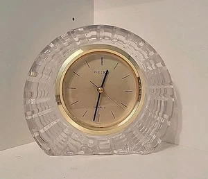 Seiko Quartz Desk Mantle Clock Japan Clear Lead Crystal Works READ - Picture 1 of 20