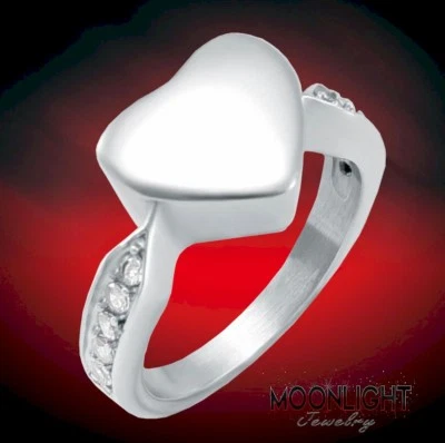 Nuevo Anillo de Recuerdo Conmemorativo Urna de Ceniza de Cremación de Cristal Corazón Foto 1 de 3