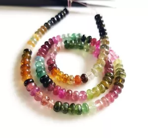 A+++ Dainty Multi Tourmaline Smooth Rondelle Gemstone Beads Women Necklaces 18'' - Picture 1 of 14