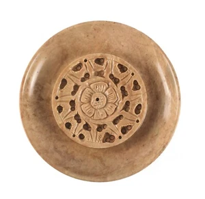 Handmade Incense Holder Burner Plate Floral Carving Work Home Deco Made In India - Picture 1 of 6