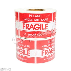 1000 2" x 3" FRAGILE HANDLE WITH CARE Stickers, Easy Peel and Apply 2 Rolls - Picture 1 of 1
