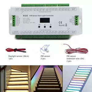 ES32 PIR Sensor 2CH RGB Pixel SPI Stair LED Strip Dimmer Controller Stairway - Picture 1 of 12