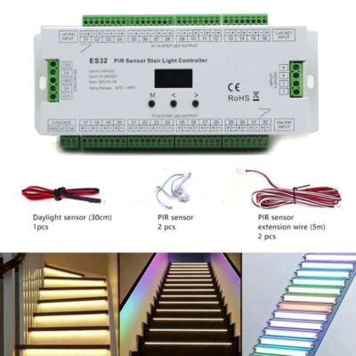 ES32 PIR Sensor 2CH RGB Pixel SPI Stair LED Strip Dimmer Controller Stairway  - Image 1 of 4
