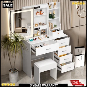 Dressing Table Large Mirror Makeup Dresser Vanity Modern Home Furniture White - Picture 1 of 15