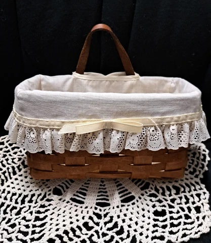 1993 Longaberger Wall Key Mail Hanging Basket w/ Leather Strap Handle & Liner Cover