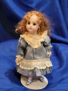 Vintage 7.5" French BRU Artist reproduction bisque doll Auburn Hair Silk Dress - Picture 1 of 8