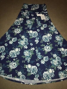 LuLaRoe MAXI Skirt Dress Blue Green White Large Roses Slinky Unicorn XL 🦄18/20 - Picture 1 of 14