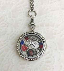 Red Sox Inspired Memory Locket Necklace Red Sox Necklace - Picture 1 of 1
