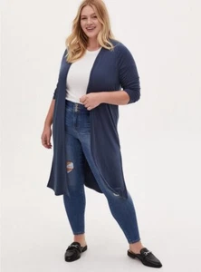 TORRID 2 Plus Size Strickjacke vorne offen Longline Pullover dunkelblau Staubtuch Boho - Bild 1 von 4