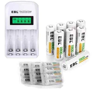 EBL 1.2V Rechargeable AA AAA Batteries NI-MH 800/1100/2300/2800mAh / Charger lot - Picture 1 of 57