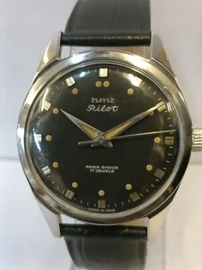 HMT PILOT 17 JEWELS WINDING BLACK DIAL 040704 INDIA MEN'S FULL WORKING - Picture 1 of 21