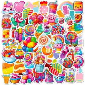 50pc Fun Rainbow Candy Sticker Pack Lot, Cute Kawaii Sticker Decal Set For Craft - Picture 1 of 4