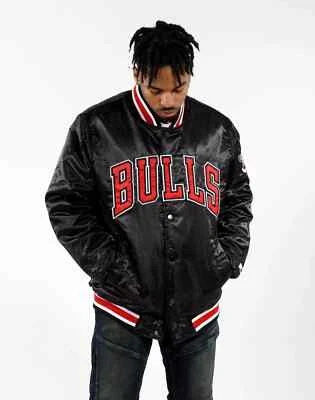 NUEVA Chaqueta Bomber Starter NBA Chicago Bulls Jordan Satinado Auténtica Etiqueta Negra  Foto 1 de 4