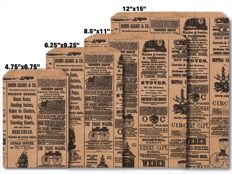 Bolsas de mercancía de papel plano diseño KRAFT NEWSPRINT elige el tamaño y el monto del paquete Foto 1 de 1