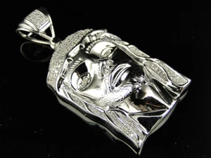 Mens .925 Silver Real Diamond Jesus Face Piece Pendant Charm 0.25 Ct 1.75 Inch - Picture 1 of 7