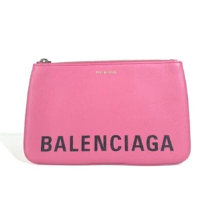 BALENCIAGA 545773 Logo VILLE Beuteltasche Clutch Bag Leder pink/schwarz - Bild 1 von 9