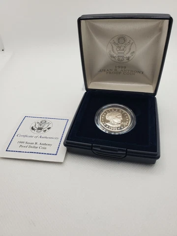 1999 US U.S. Mint Susan B Anthony PROOF SILVER DOLLAR W/ OGP & COA Cover