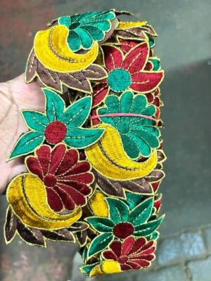 2m 7cm Wide Bright Multicoloured Flower/ Leaf/Paisley Embroidery Trimming Ribbon — 第 1/4 张图片