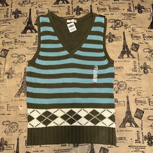 Old Navy NWT! Kids Olive/Blue/White Knit Striped & Argyle Sweater Vest Size L - Picture 1 of 15