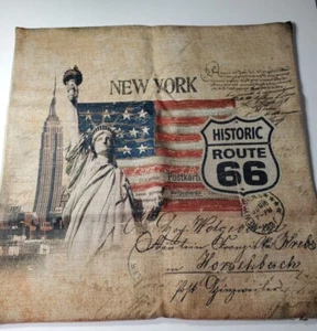 Route 66 NY Pillow Case Cover Tapestry Flag Statue Liberty Linkwell Americana - Picture 1 of 13