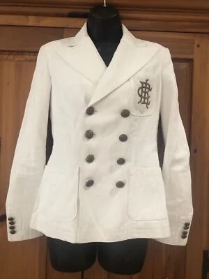 Ralph Lauren Vintage Años 80 Doble Botonadura Blanco Blazer Oro Trenza Logo Monograma 2 Foto 1 de 4