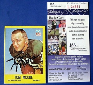 1967 PHILADELPHIA TOM MOORE SIGNED FOOTBALL CARD ~ JSA L34881