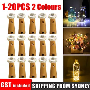UP 20PCS LED Fairy Wine Bottle String Light Cork Copper Wire Xmas Wedding Party - Picture 1 of 15