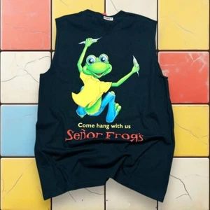 Vintage Senor Frogs Tank Top Shirt Y2K Men L Black Puerto Vallarta Mexico NWT - Picture 1 of 16
