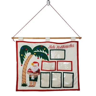 Hawaiian Mele Kalikimaka Santa Hanging Fabric Picture Photo Card Holder 24.5" - image 1 of 4