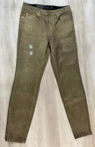 Polo Ralph Lauren Gold Metallic High Rise Skinny Ankle Stretch Womens Jeans Sz 6 - Picture 1 of 12