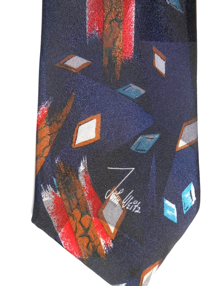 Gravata masculina de poliéster John Weitz 57,5" X 4" azul escuro com abstrato multicolorido - Imagem 1 de 3