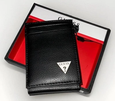 Guess Men's Front Pocket Wallet Magnetic Money Clip RFID Block Black - Image 1 of 4
