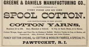 1883 AD (N18) ~ GREENE & DANIELS MFG. CO. PAWTUCKET, RI. SPULE BAUMWOLLE, GARNE - Bild 1 von 1