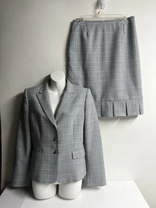 Tahari Arthur S Levine Damen Rock Anzug Größe 8 grau kariert Blazer Rock Set - Bild 1 von 18