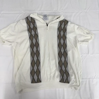 Suéter Irvine Park Para Hombres 2XL Blanco Marrón Argyle Manga Corta Media Cremallera Tejido Foto 1 de 4