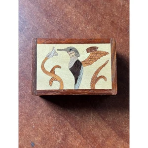 Vintage Hummingbird Marquetry Wooden Trinket box - Picture 1 of 6