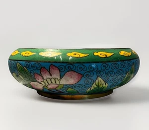 Vintage Cloisonné Schmuckschale Schale Emaille floral blau türkis grün Dekor - Bild 1 von 7