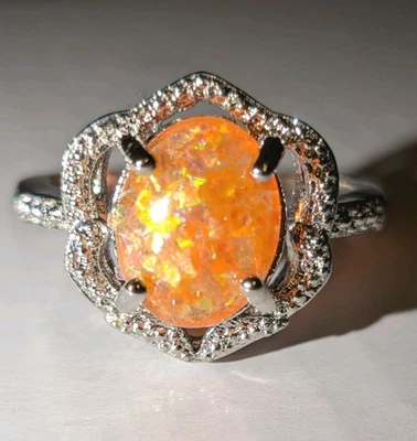 Anillo de plata de ley 925 ovalado ópalo de fuego 11x9 mm zafiro piedras preciosas joyería tamaño 7 Foto 1 de 4