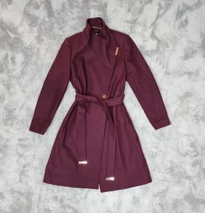 Ted Baker Kikiie kurzer Woll-Wickelmantel tief burgund Größe 4 UK 14 UVP 275 £ - Bild 1 von 8