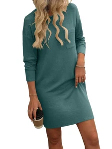 Abito donna casual autunno girocollo manica lunga a costine mini tshirt Q3N67962 - Foto 1 di 38