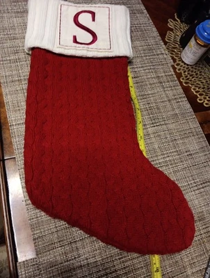 Kohl's 17" Christmas Stocking Monogram Letter "S" Red/Cream Knit NWOT - Image 1 of 4