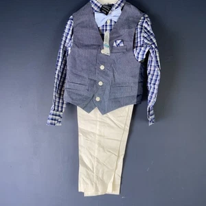 NWT Nautica Boys' 4-Piece Set with Blue Dress Shirt Bow Vest Pants Size 5 - Picture 1 of 8