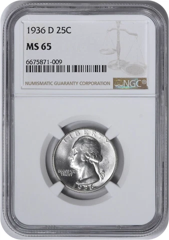 1936-D Washington Silver Quarter MS65 NGC Cover