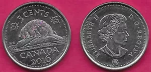 CANADÁ 5 CENTAVOS 2016 SIN CIRCULAR CON RCM ABAJO, CASTOR SOBRE ROCA DIVIDE FECHA Y DENOMINACIÓN - Imagen 1 de 1