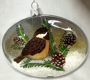 "Disco de 6"" vintage pintado a mano pájaro en pino con adorno de Navidad para nieve" - Imagen 1 de 5