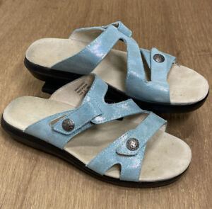 Propet Women's St. Lucia Slide Flat Sandals Aqua Foil Size 7 AA(N)