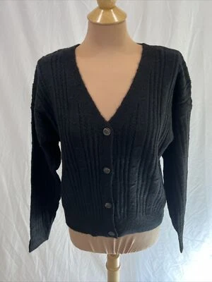 Cárdigan suéter Active USA para mujer talla grande negro cuello en V acogedor corto básico Foto 1 de 4