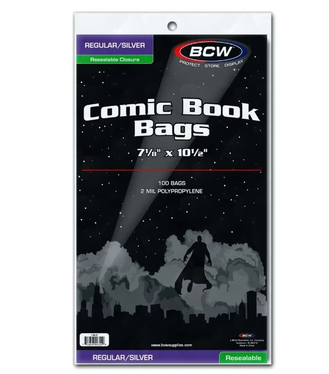 (Paquete de 100) Bolsas de cómics resellables BCW Edad de Plata/tamaño regular sin ácido Foto 1 de 1